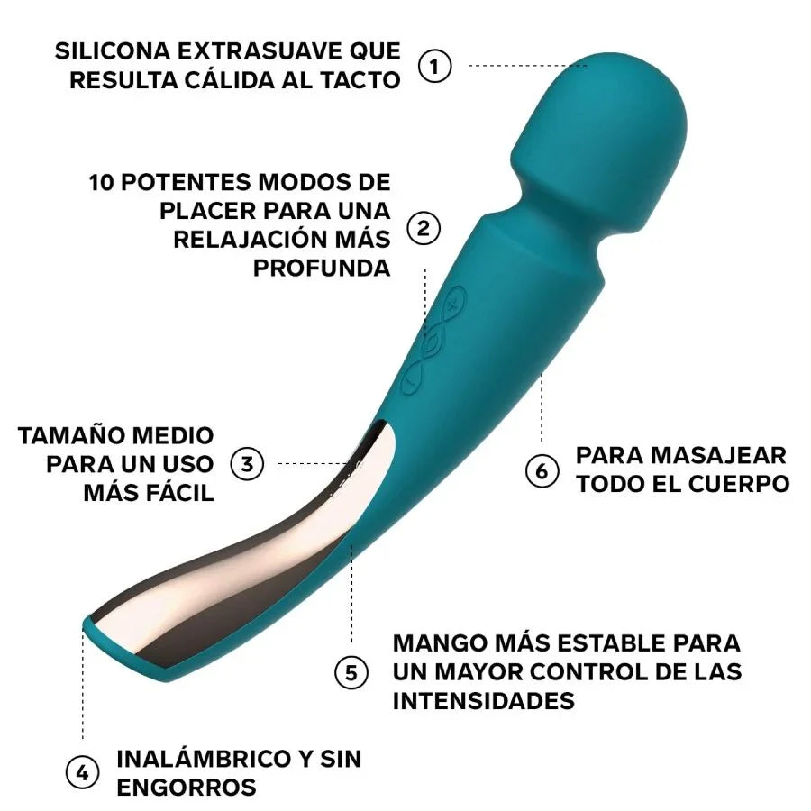 LELO - MASAJEADOR SMART MEDIUM WAND 2 VERDE AGUA - Nuvica