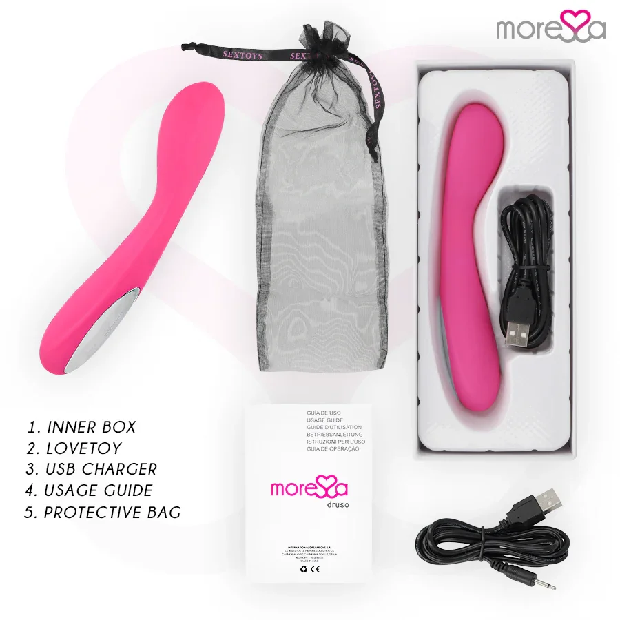 MORESSA - DRUSO MASAJEADOR DUO PUNTO G Y SUERO PELVICO PREMIUM SILICONE RECARGABLE - Nuvica
