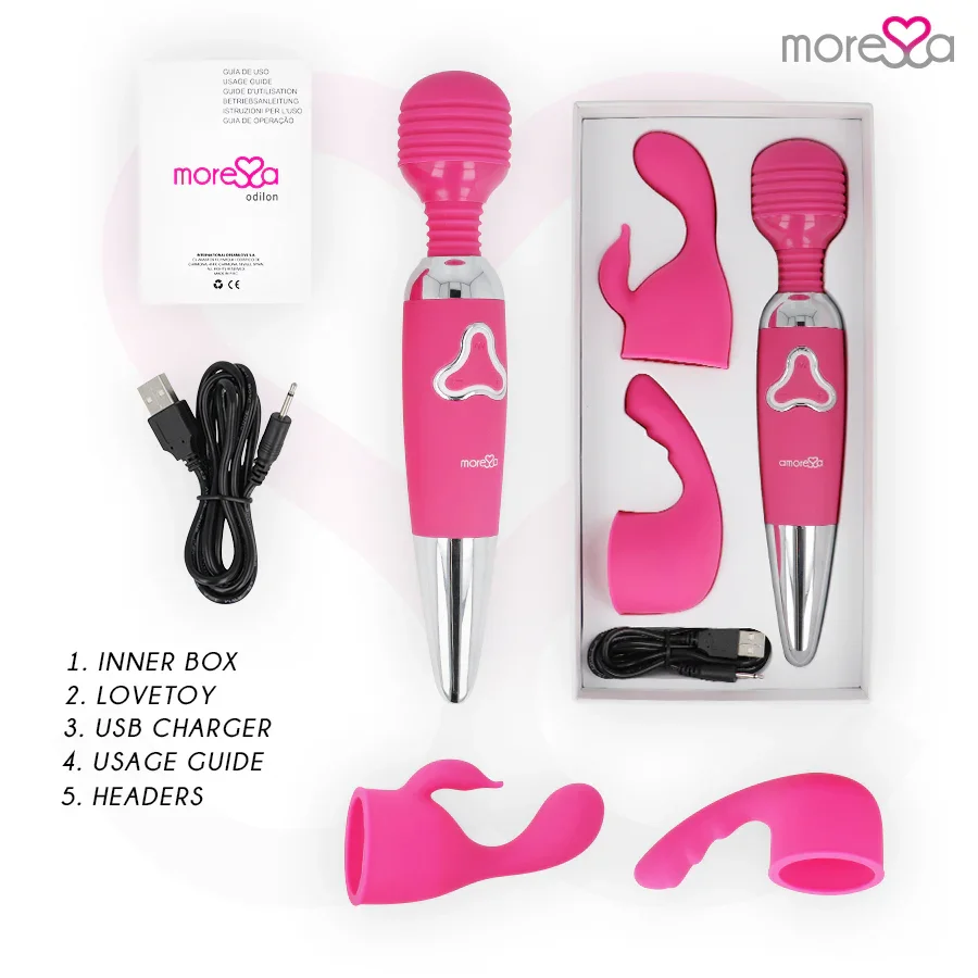 MORESSA - ODILON WAND POTENTE MOTOR MAS DOS CABEZALES PREMIUM SILICONE RECARGABLE - Nuvica