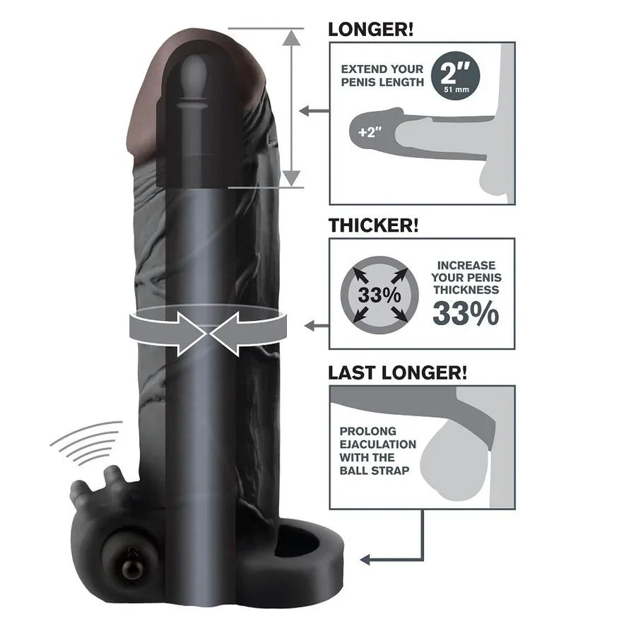 FANTASY X- TENSIONS - EXTENSION PARA EL PENE CON VIBRADOR REAL FEEL 2 NEGRO - Nuvica