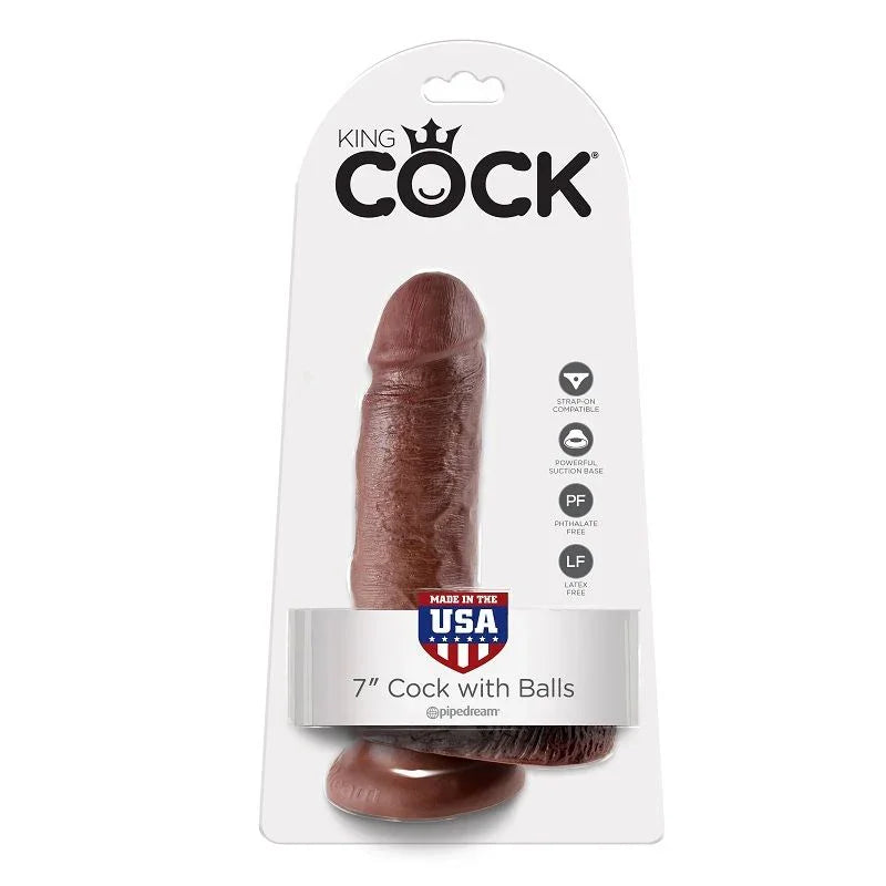 KING COCK - 7 PENE REALÍSTICO MARRÓN 17.8 CM - Nuvica