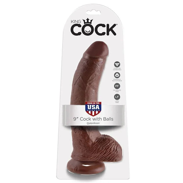 KING COCK - 9 PENE REALÍSTICO MARRÓN 22.9 CM - Nuvica