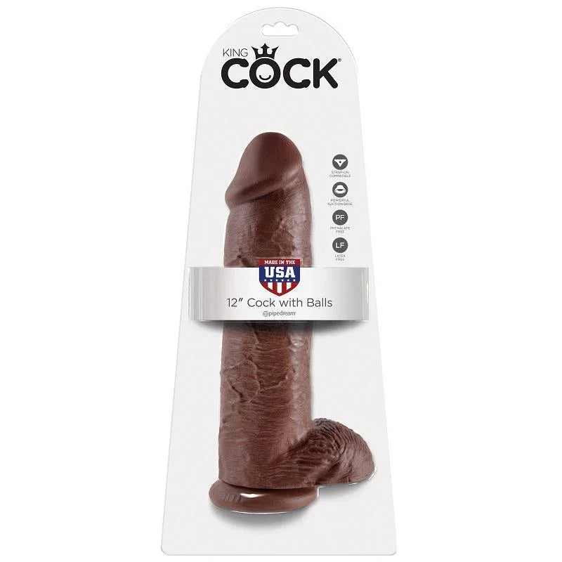 KING COCK - 12 PENE REALÍSTICO MARRÓN 30.48 CM - Nuvica