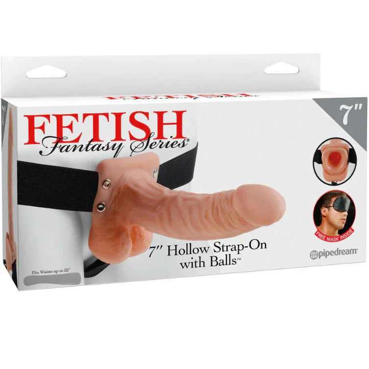 FETISH FANTASY SERIES - 7 HOLLOW STRAP-ON WITH BALLS 17.8CM NATURAL - Nuvica