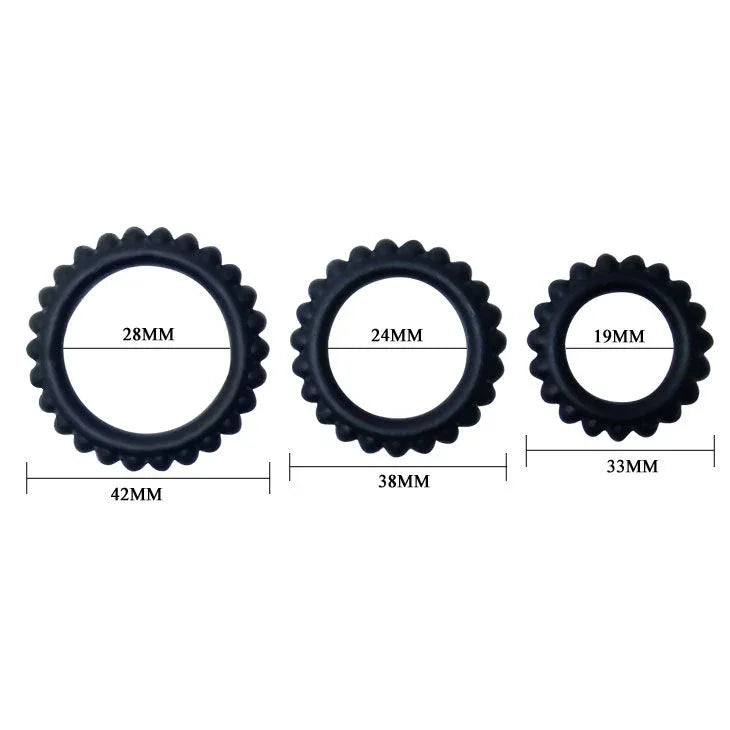 BAILE - TITAN SET 3 PCS COCK RING BLACK 2.8 + 2.4 + 1.9 CM - Nuvica