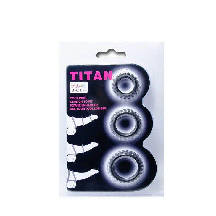 BAILE - TITAN SET 3 PCS COCK RING BLACK 2.8 + 2.4 + 1.9 CM - Nuvica