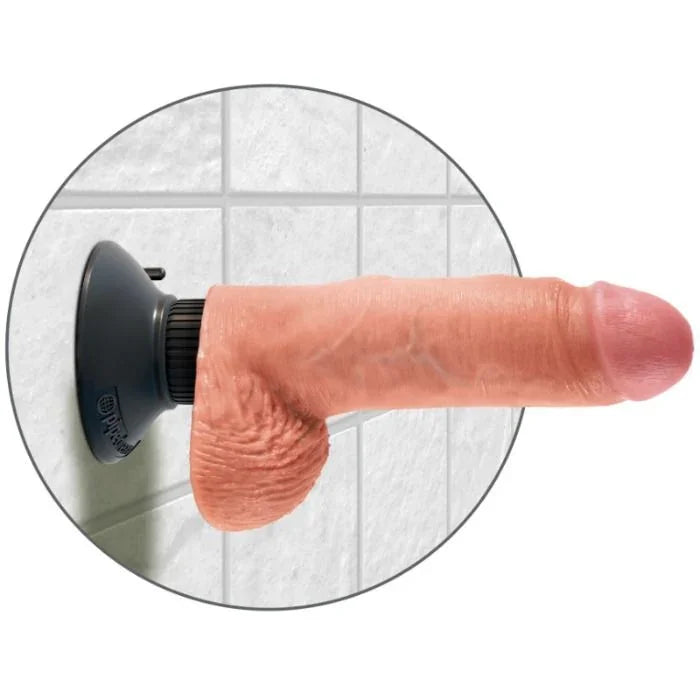KING COCK - DILDO VIBRADOR CON TESTÍCULOS 17.78 CM NATURAL - Nuvica