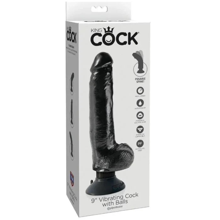 KING COCK - DILDO VIBRADOR CON TESTÍCULOS 23 CM NEGRO - Nuvica