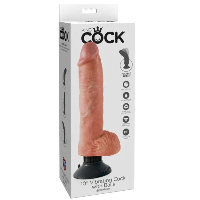 KING COCK - DILDO VIBRADOR CON TESTÍCULOS 25.5 CM COLOR NATURAL - Nuvica