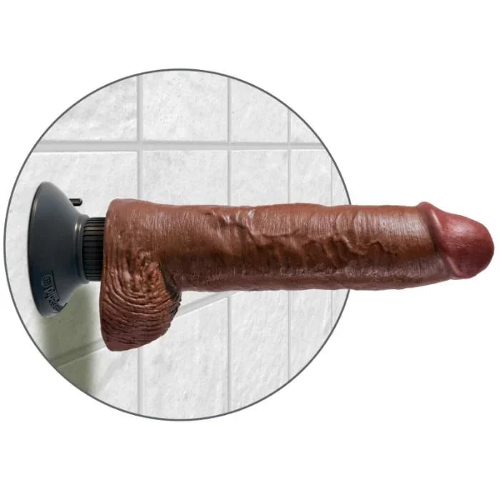 KING COCK - DILDO VIBRADOR CON TESTÍCULOS 25.5 CM COLOR MARRÓN - Nuvica