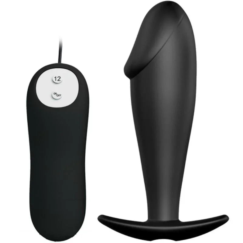 PRETTY LOVE - PLUG ANAL SILICONA FORMA PENE Y 12 MODOS VIBRACIÓN NEGRO - Nuvica