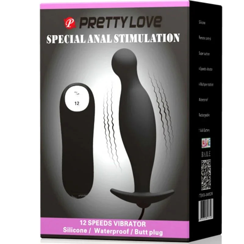 PRETTY LOVE - PLUG ANAL SILICONA 12 MODOS VIBRACIÓN NEGRO - Nuvica