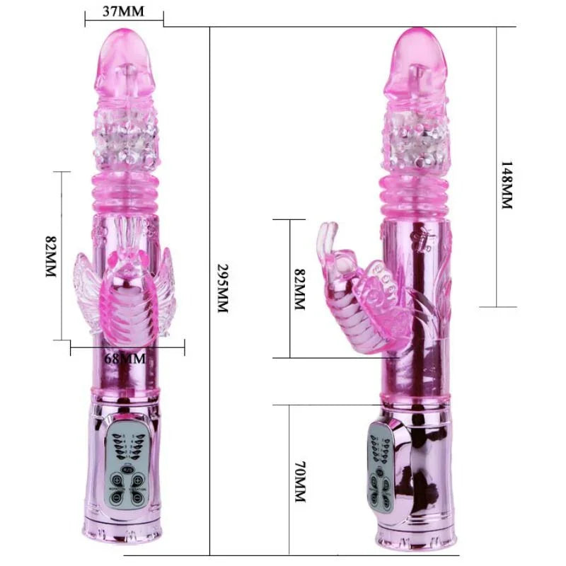 BAILE - VIBRADOR RECARGABLE CON ROTACION Y ESTIMULADOR THROBBING BUTTERF - Nuvica