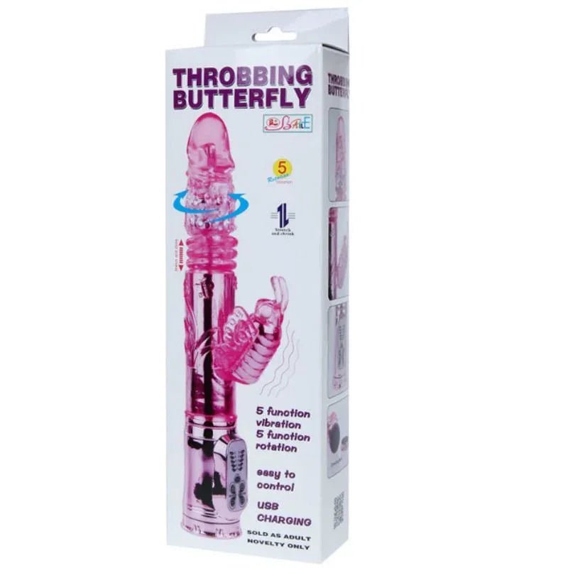 BAILE - VIBRADOR RECARGABLE CON ROTACION Y ESTIMULADOR THROBBING BUTTERF - Nuvica