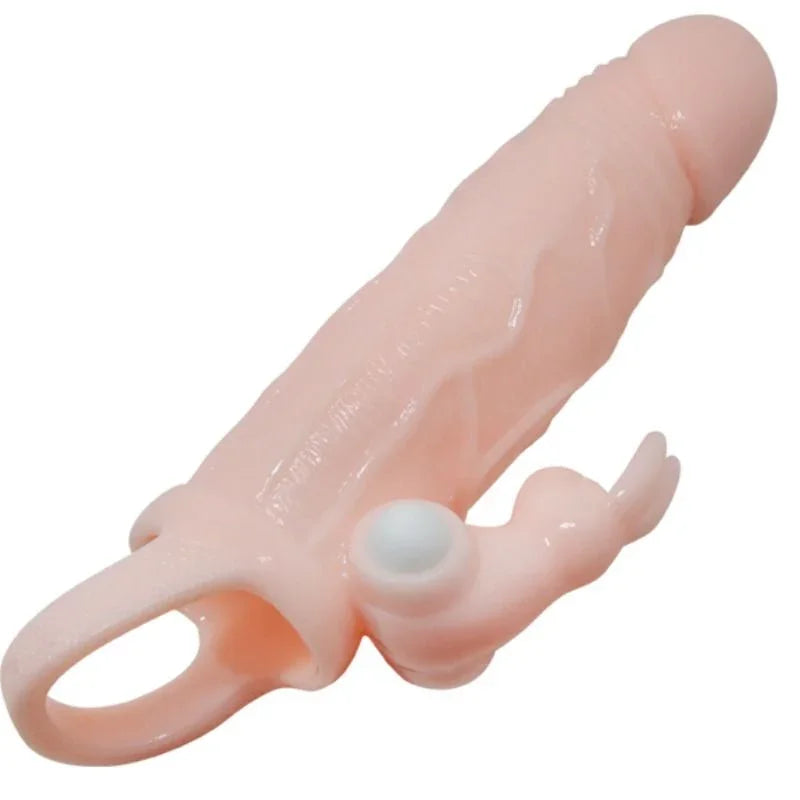 BAILE - BRAVE MAN FUNDA PENE CON RABBIT VIBRADOR 16.5 CM NATURAL - Nuvica