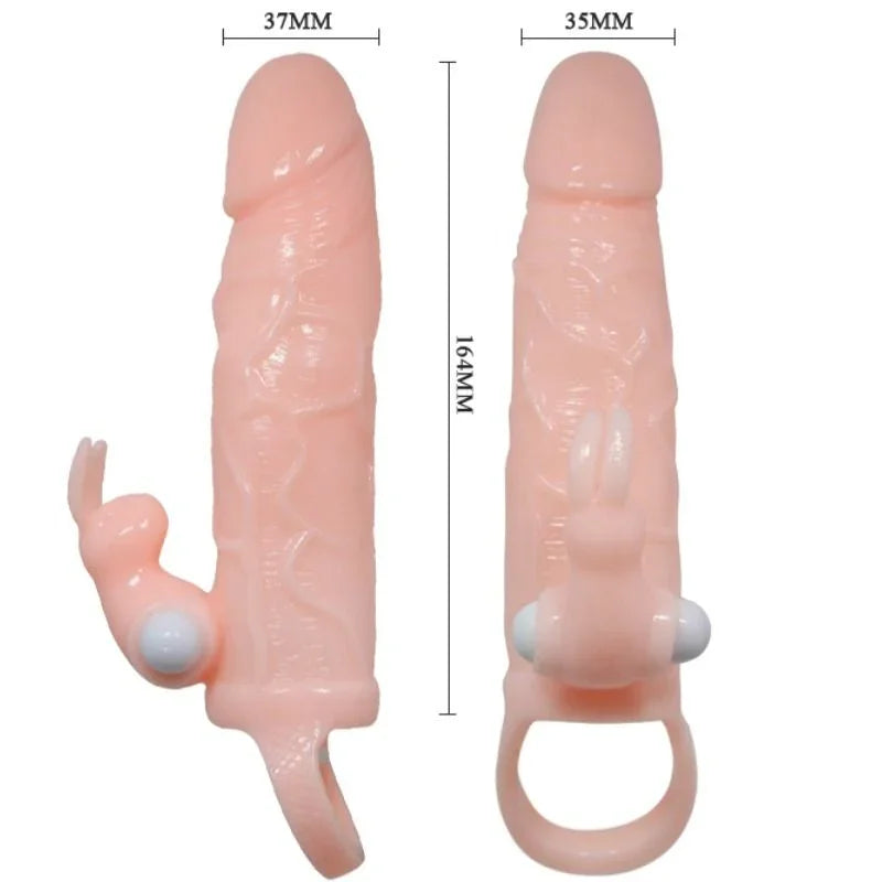 BAILE - BRAVE MAN FUNDA PENE CON RABBIT VIBRADOR 16.5 CM NATURAL - Nuvica