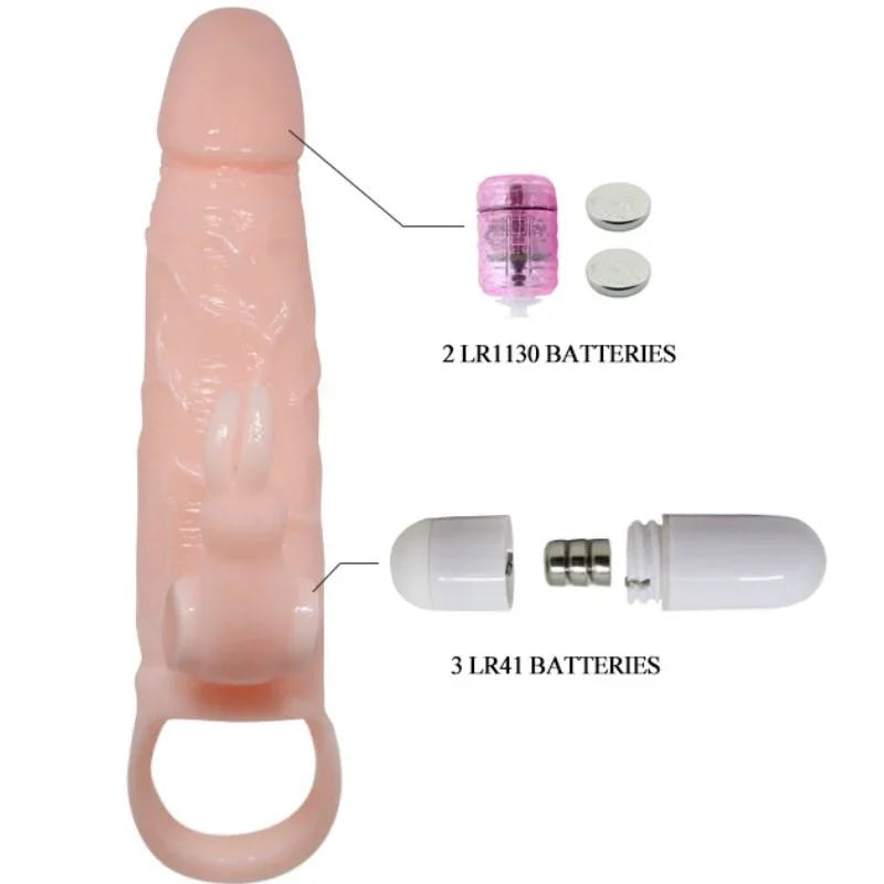 BAILE - BRAVE MAN FUNDA PENE CON RABBIT VIBRADOR 16.5 CM NATURAL - Nuvica