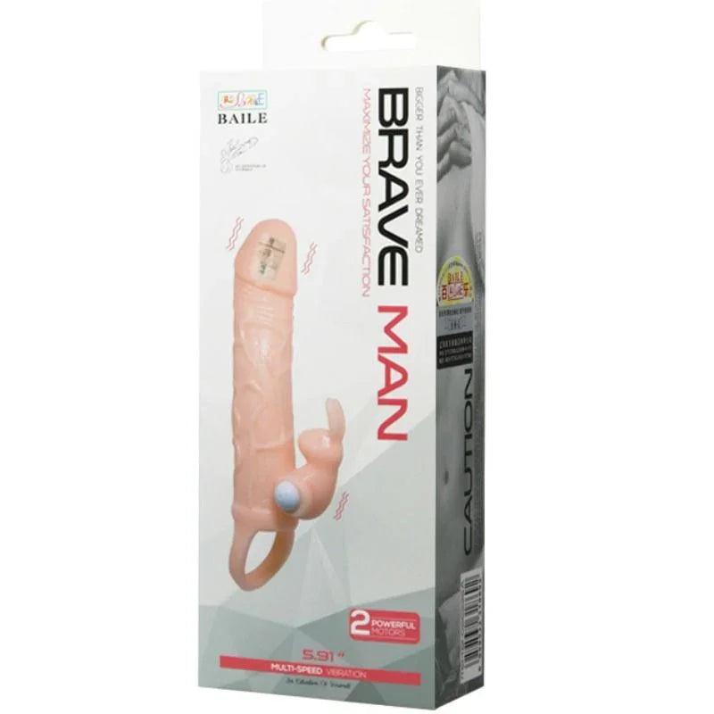 BAILE - BRAVE MAN FUNDA PENE CON RABBIT VIBRADOR 16.5 CM NATURAL - Nuvica