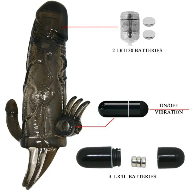 BAILE - BRAVE MAN FUNDA PENE ANAL Y CLITORIS VIBRADOR 16.5 CM NEGRO - Nuvica