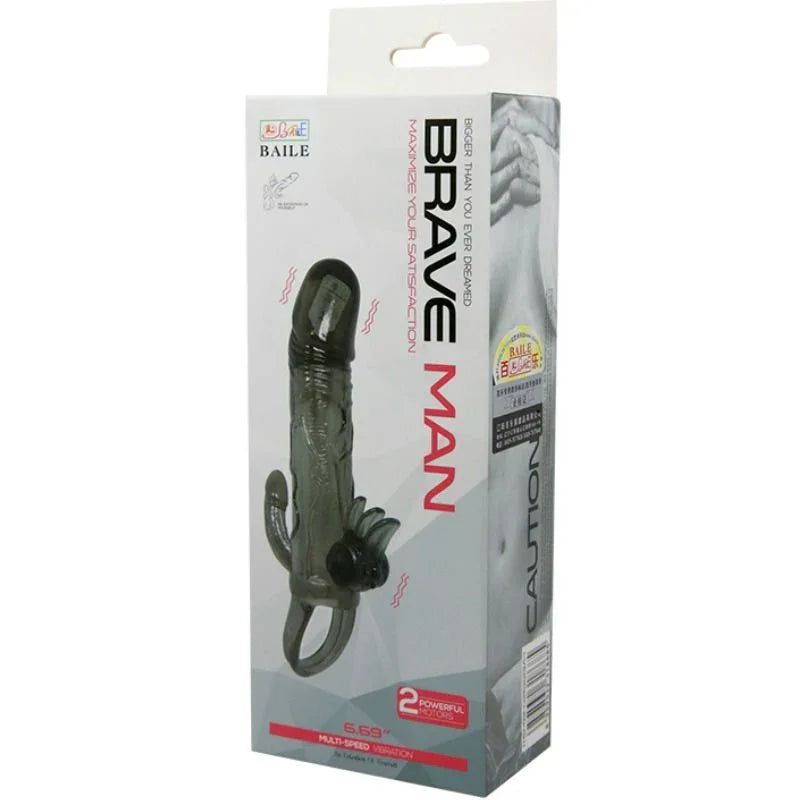 BAILE - BRAVE MAN FUNDA PENE ANAL Y CLITORIS VIBRADOR 16.5 CM NEGRO - Nuvica