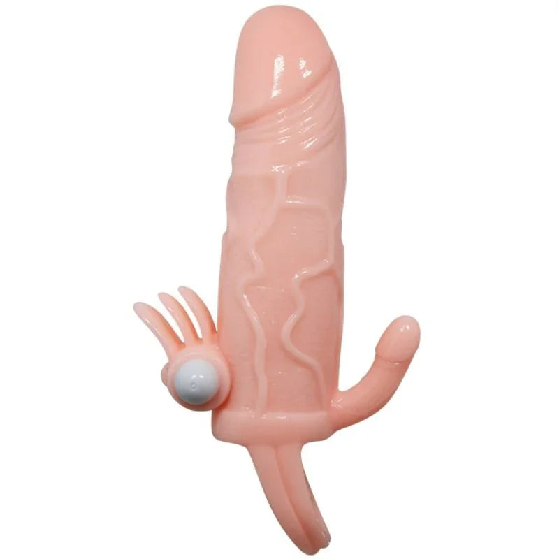 BAILE - BRAVE MAN FUNDA PENE ANAL Y CLITORIS VIBRADOR 16.5 CM NATURAL - Nuvica