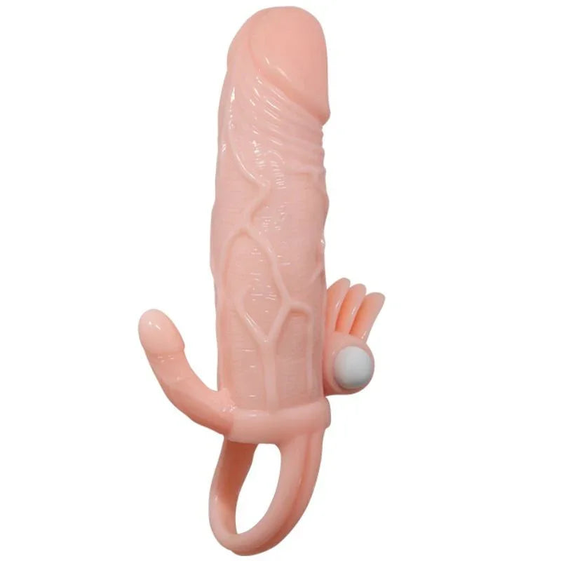 BAILE - BRAVE MAN FUNDA PENE ANAL Y CLITORIS VIBRADOR 16.5 CM NATURAL - Nuvica