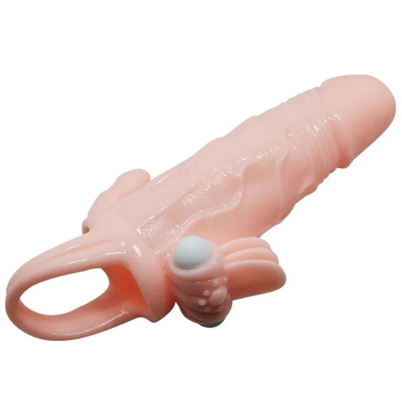 BAILE - BRAVE MAN FUNDA PENE ANAL Y CLITORIS VIBRADOR 16.5 CM NATURAL - Nuvica