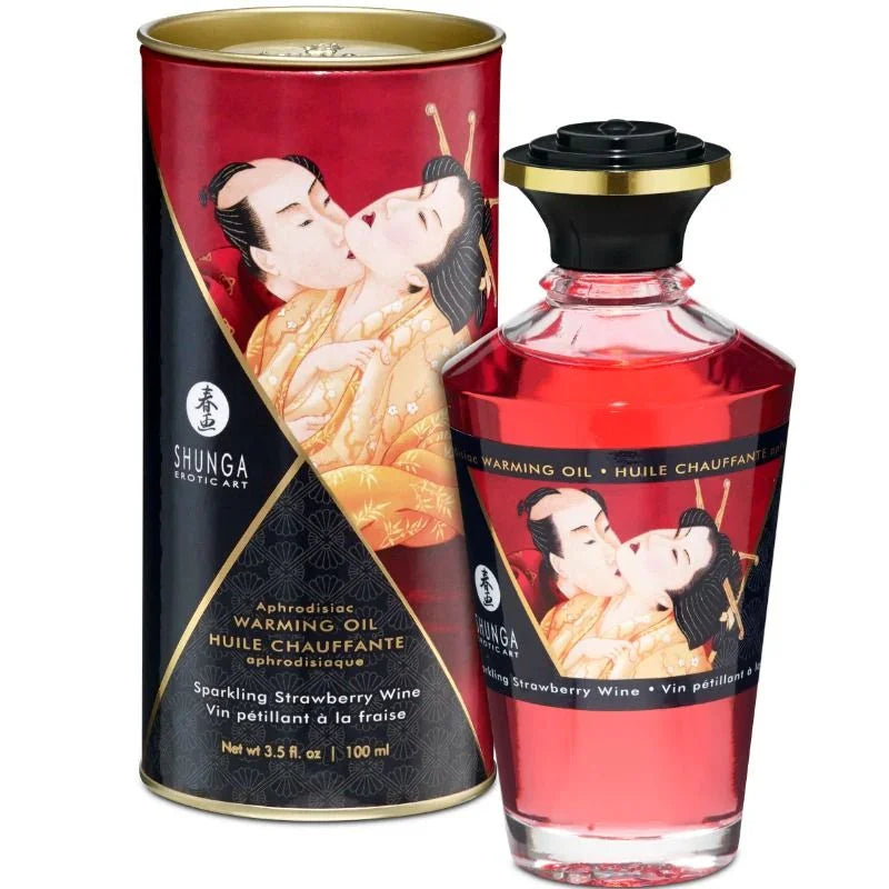 SHUNGA - ACEITE MASAJE EFECTO CALOR FRESAS Y CAVA 100 ML - Nuvica
