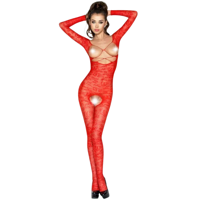 PASSION - WOMAN BS031 BODYSTOCKING ROJO TALLA ÚNICA - Nuvica
