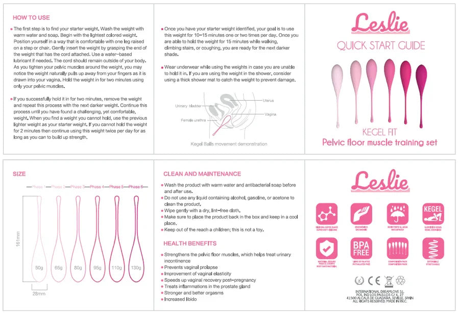 LESLIE - KEGEL FIT ENTREGADOR SUELO PELVICO 6 PESOS - Nuvica