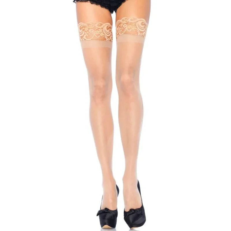 LEG AVENUE - MEDIAS BEIGE LYCRA ANTIDESLIZANTE TALLA GRANDE - Nuvica
