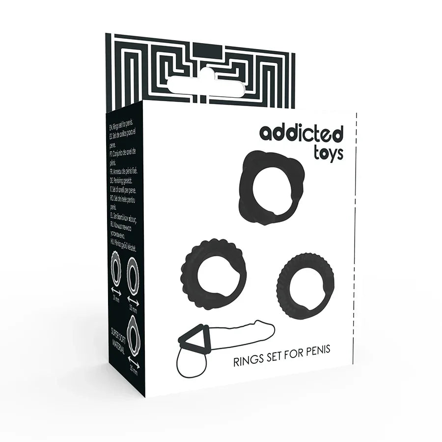 ADDICTED TOYS - SET 3 ANILLOS PENE NEGRO - Nuvica