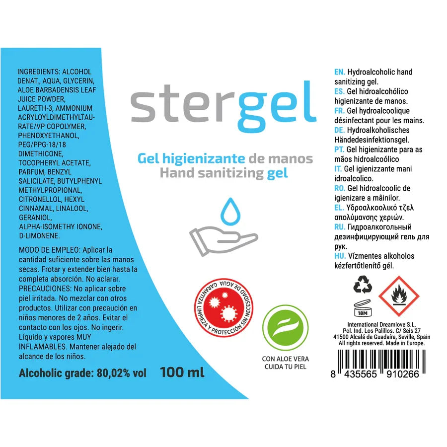 STERGEL - GEL HIDROALCOHÓLICO HIGIENIZANTE DE MANOS ALOE VERA 100ML - Nuvica