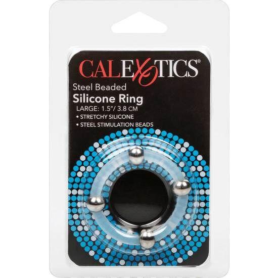 CALEXOTICS - ANILLO DE SILICONA CON CUENTAS DE ACERO TALLA L - Nuvica