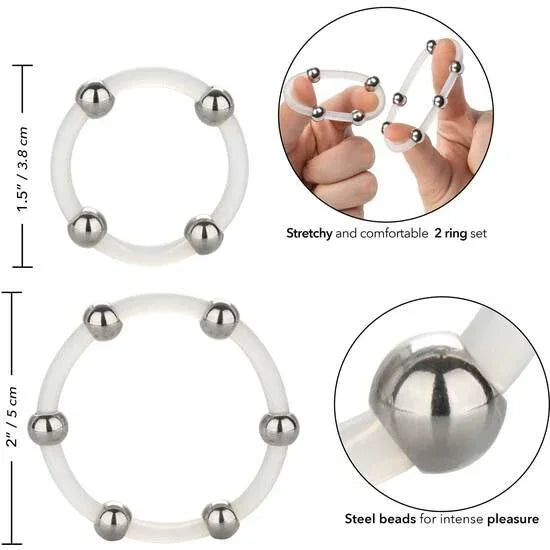 CALEXOTICS - KIT DE 2 UDS ANILLO DE SILICONA CON CUENTAS DE ACERO - Nuvica