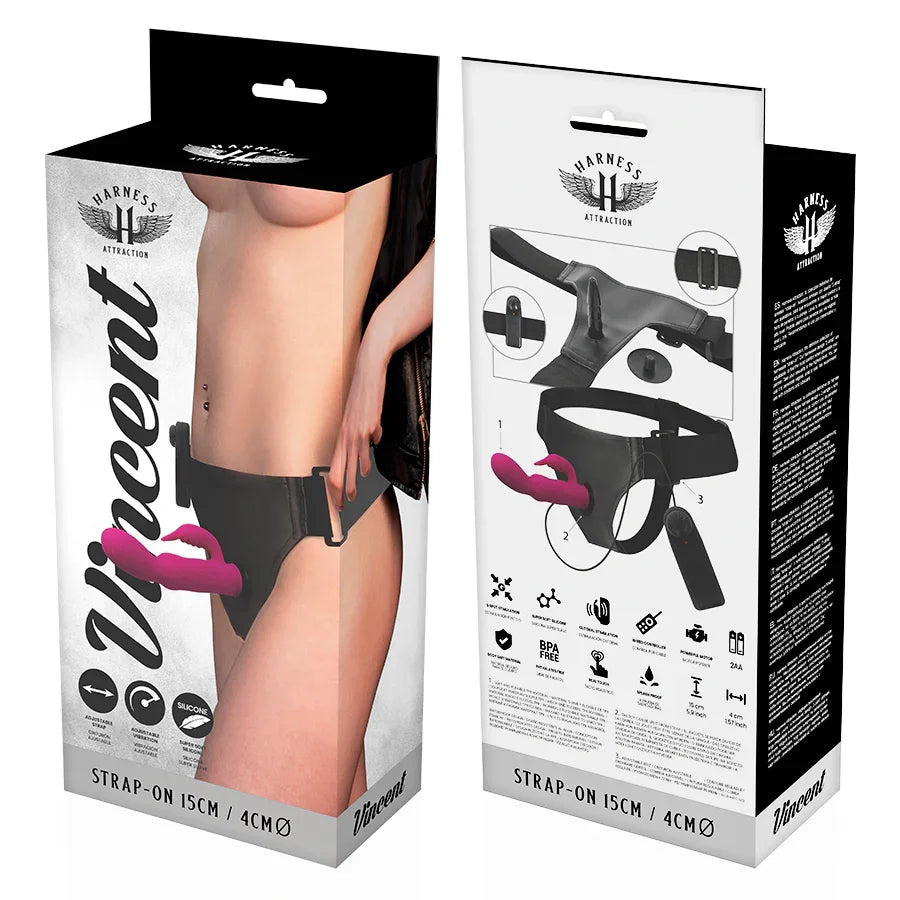 HARNESS ATTRACTION - ARNÉS VIBRADOR RABBIT VINCENT 15 CM -O- 4 CM - Nuvica