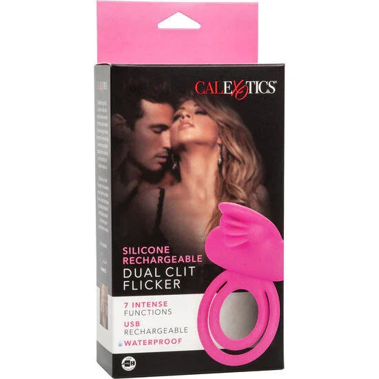 CALEXOTICS - DUAL CLIT FLICKER ENHANCER DOBLE ANILLO VIBRADOR DE SILICONA ROSA - Nuvica
