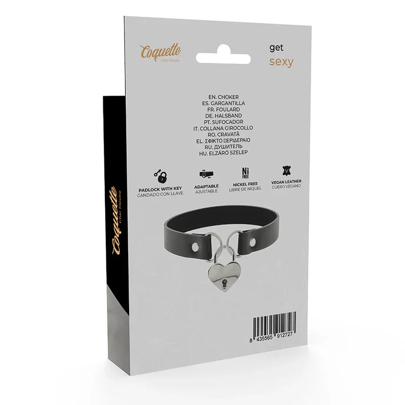 COQUETTE CHIC DESIRE - COLLAR CUERO VEGANO ACCESORIO CORAZÓN CON LLAVE - Nuvica