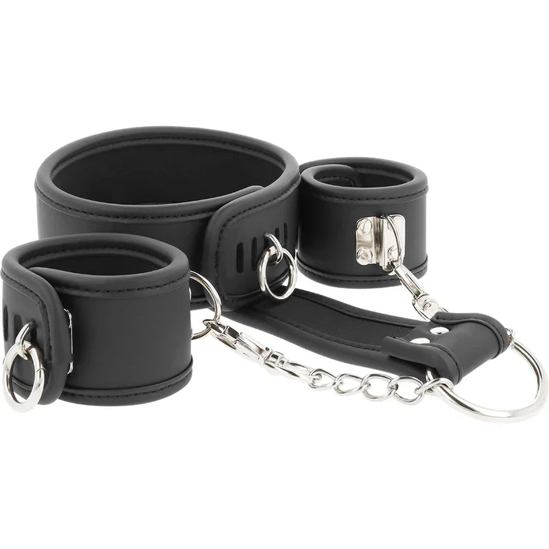 FETISH SUBMISSIVE - COLLAR Y ESPOSAS CUERO VEGANO CON FORRO DE NEOPRENO - Nuvica