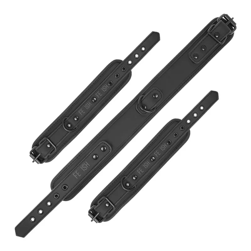 FETISH SUBMISSIVE - COLLAR Y ESPOSAS CUERO VEGANO CON FORRO DE NEOPRENO - Nuvica