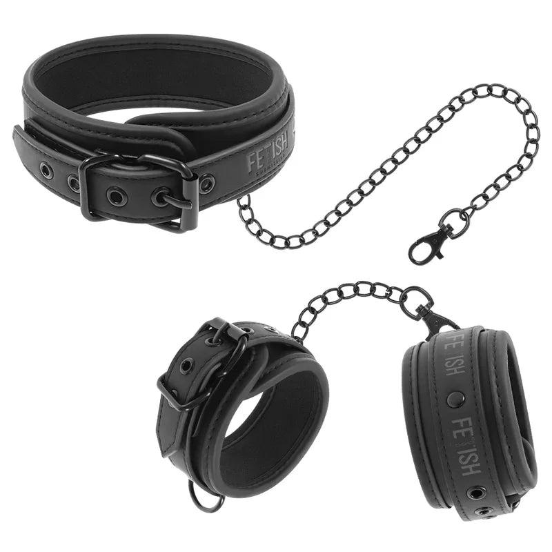 FETISH SUBMISSIVE - COLLAR Y ESPOSAS CUERO VEGANO CON FORRO DE NEOPRENO - Nuvica