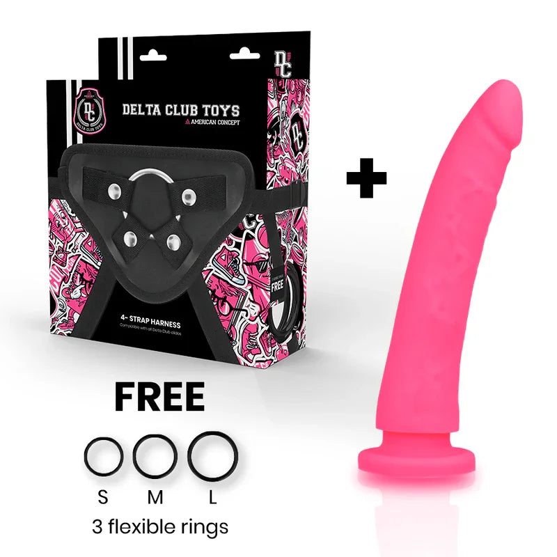 DELTA CLUB - TOYS ARNES + DILDO ROSA SILICONA MEDICA 17 CM -O- 3 CM - Nuvica