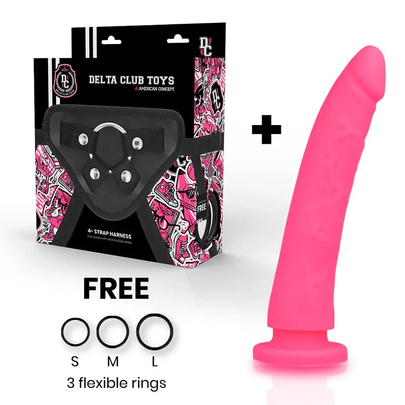 DELTA CLUB - TOYS DILDO + ARNES ROSA SILICONA MEDICA 20 CM -O- 4 CM - Nuvica
