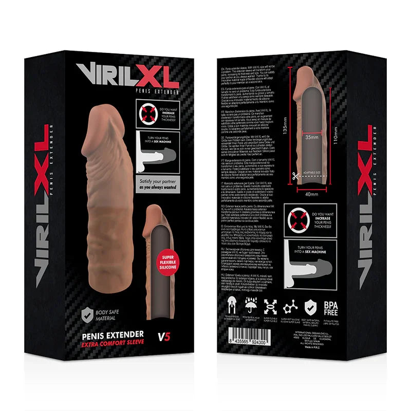 VIRILXL - EXTENSIÓN DE PENE LIQUID SILICONE V5 MARRÓN - Nuvica