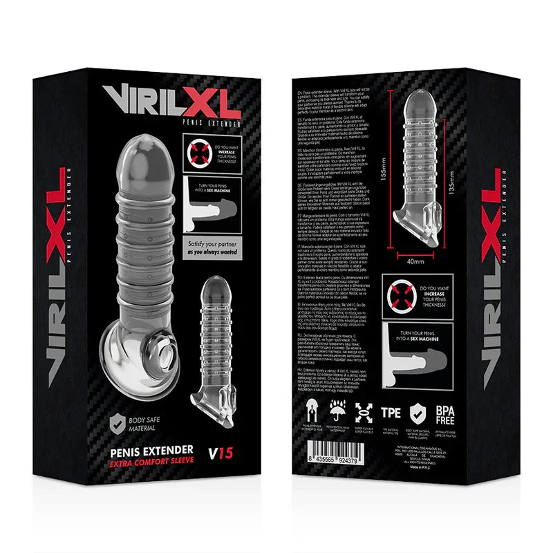 VIRILXL - EXTENSION Y FUNDA DE PENE V15 TRANSPARENTE - Nuvica