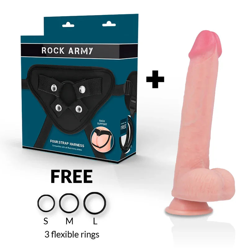 ROCKARMY - ARNÉS + LIQUID SILICONE DILDO PREMIUM KINGCOBRA 24 CM -O- 4.77 CM - Nuvica