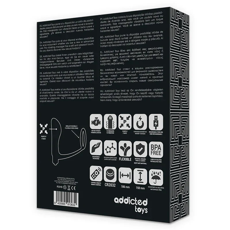 ADDICTED TOYS - ANILLA PENE CON PLUG ANAL CONTROL REMOTO NEGRO RECARGABLE - Nuvica