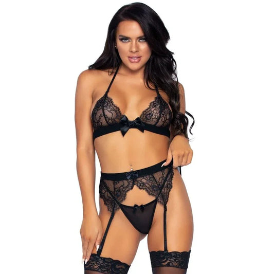 LEG AVENUE - SET DE TRES PIEZAS TOP, LIGUERO Y TANGA S - Nuvica