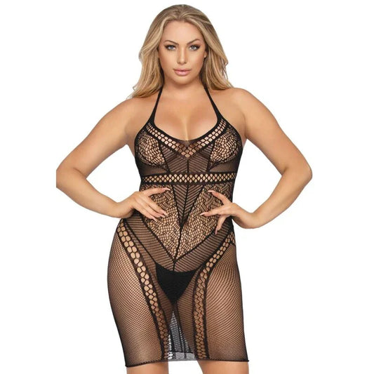 LEG AVENUE - MINIVESTIDO DE MULTI RED CON CUELLO HALTER NEGRO - Nuvica