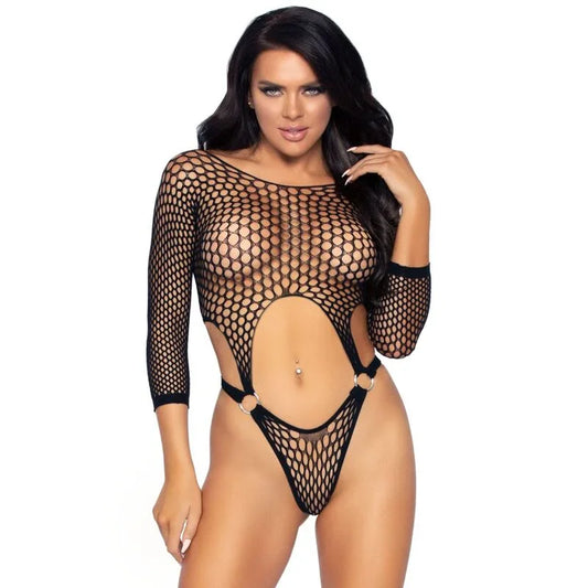 LEG AVENUE - BODY TANGA DE MANGA LARGA TALLA ÚNICA NEGRO - Nuvica